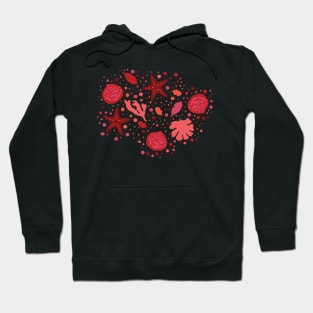 Ocean lover with Our Ocean-Inspired Red and pink Aesthetic, sea coral, sealife, red hues, orange, dark Hoodie